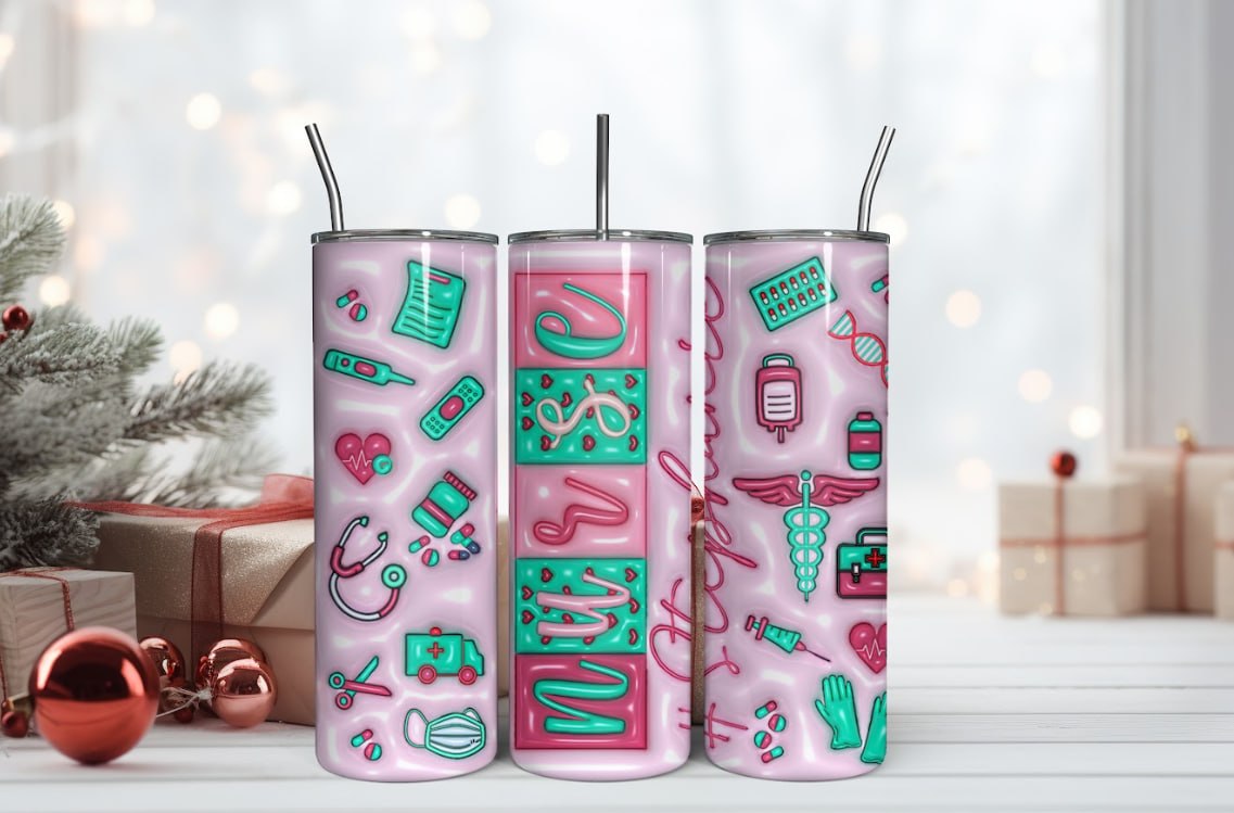 Personalized 3D Puff Nurse Tumbler 20oz - Custom Name Medical Skinny Tumbler, Nursing Student Graduation Gift, Nurse Appreciation